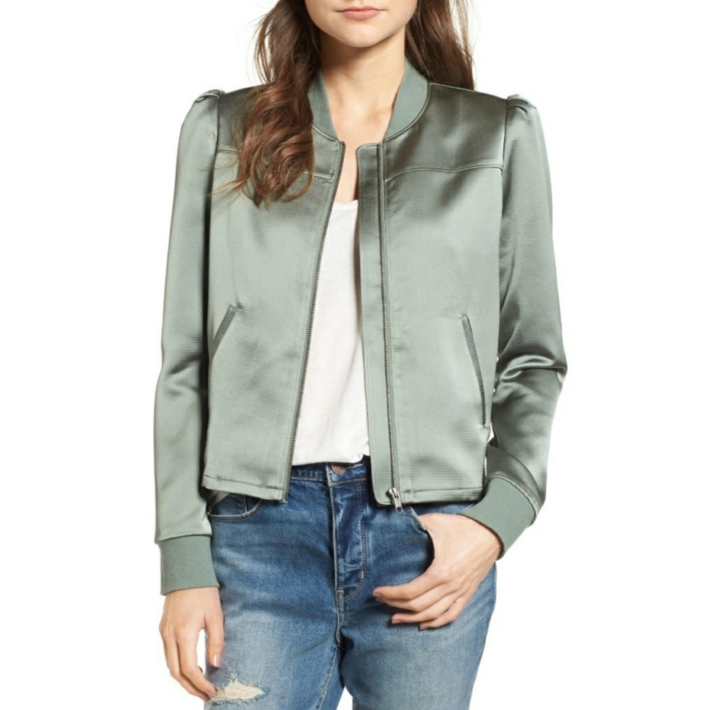 Hinge Size XS Green Metallic Bomber Jacket Puff